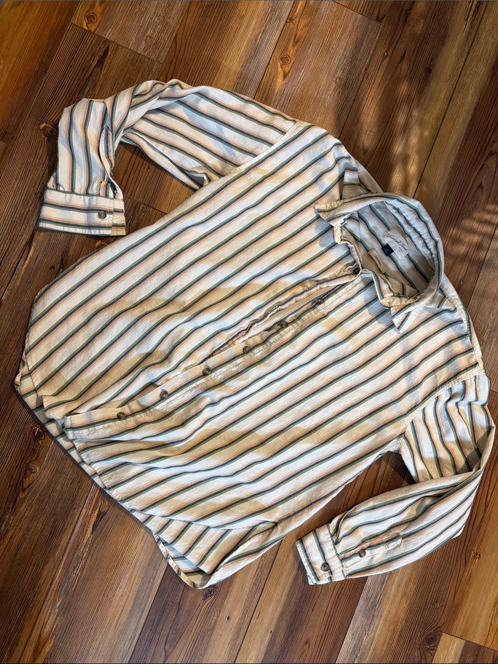 Universal Thread Womens Cream Shirt with Green & Navy Stripes